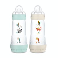 MAM Easy Start Anti-Colic Cumisüveg (320 ml) - Szellőző Alap Hasfájás Ellen, 3-as Folyáserősségű Etetőcumi, Anyatejes Tápláláshoz, Aqua & Li 1