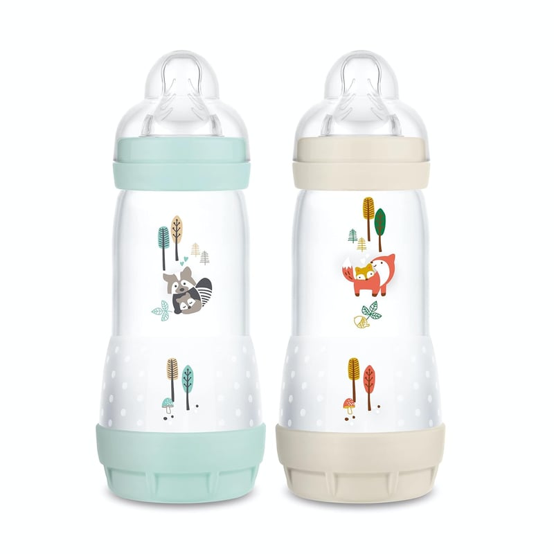 MAM Easy Start Anti-Colic Cumisüveg (320 ml) - Szellőző Alap Hasfájás Ellen, 3-as Folyáserősségű Etetőcumi, Anyatejes Tápláláshoz, Aqua & Li