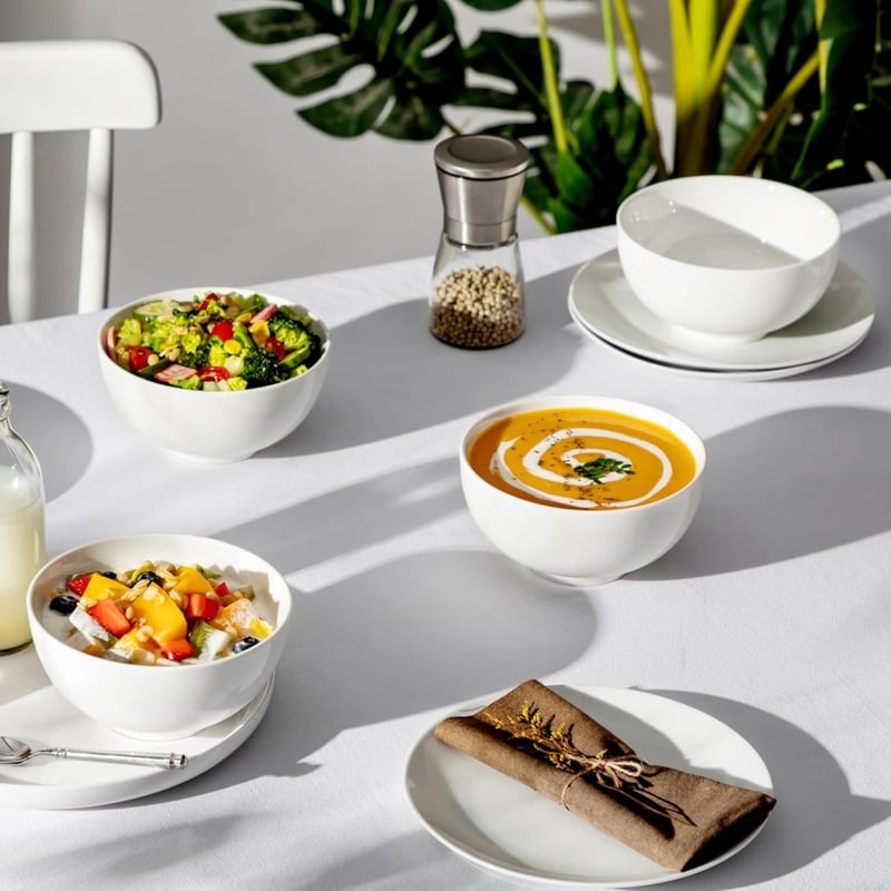 MALACASA 4 darabos porcelán tál szett krémfehér 750ml - leveses tálak rizs gabonafélék desszert salátához mikrózható mosogatógépben mosható