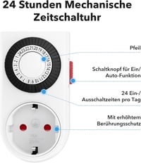 HBN Mechanikus Időzítő Konnektor 16A/3680W - Gyerekzáras, 4 db-os Szett, 24 Órás Program, Beltéri Analóg Időkapcsoló Lámpákhoz, 30 Perces Ka 6
