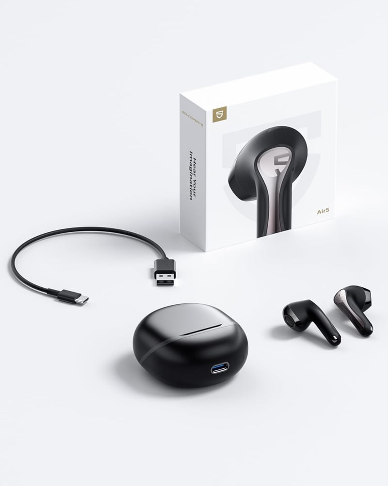 SoundPEATS Air5 Bluetooth Fülhallgató, Hi-Res/aptX Adaptive Veszteségmentes Hang, 13mm Meghajtó, 30 Órás Üzemidő, Adaptív Zajszűrés, Fekete