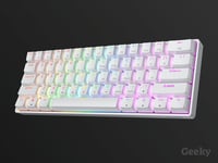 Geeky GK61 SE 60% Mechanikus Gamer Billentyűzet, 61 Gombos RGB Háttérvilágítás, Barna Kapcsolók, USB-C, PC/Mac/PS5/Xbox Kompatibilis, Fehér 9
