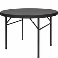 YITAHOME 122 cm kerek összecsukható asztal fekete, fém vázzal, 4 cm asztallap — hiányzó fogantyú (állapot: lásd a 2. képet) 1