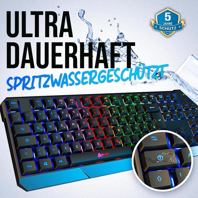 KLIM Chroma Gamer Billentyűzet - RGB Háttérvilágítás - 2ms Válaszidő - Vízálló - PC, Mac, PS4, PS5 Kompatibilis - Fekete