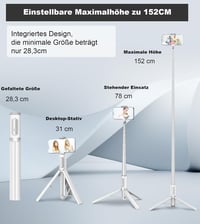 TONEOF 152cm-es Fehér Alumínium Szelfibot Állvány iPhone és Android Telefonokhoz, Vezeték Nélküli Távirányítóval - 173cm, Beige Grey 3