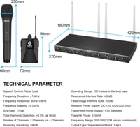 D Debra Audio AU800 Pro UHF 8 Csatornás Vezeték Nélküli Mikrofon Rendszer, 8 Testmikrofonnal, Fém Vevőegységgel - Karaoke, Rendezvény, Egyhá 9