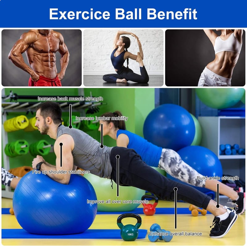 Flintronic 65cm-es kék fitneszlabda - Pilates, terhestorna, ülőlabda, egyensúlyozás (pumpával, használati útmutatóval)
