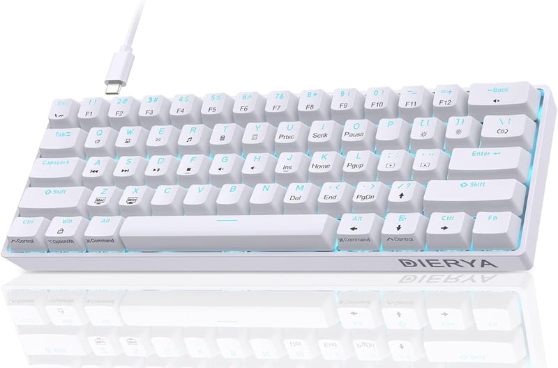 Dierya DK61se Kompakt Mechanikus Gamer Billentyűzet, 61 Gombos, Lineáris Red Switch, Anti-Ghosting, Ergonomikus, USB-C, Fehér