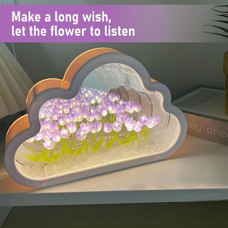 luolety LED Tükrös Felhő Lámpa 20 Tulipánnal - Lila Asztali Éjjeli Fény, Kézműves Dekoráció Hálószobába, DIY Ajándék Pároknak

AI: I've crea