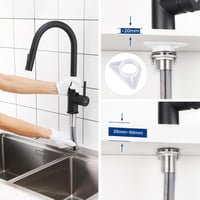 CECIPA fekete konyhai csaptelep magas ívvel, 360° forgatható, kihajtható zuhanyfejjel 6