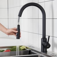 CECIPA fekete konyhai csaptelep magas ívvel, 360° forgatható, kihajtható zuhanyfejjel 1