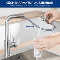 CECIPA X203S Kihúzható Konyhai Csaptelep, 360° Forgatható, Egykaros Mosogató Csap Szórófejes Kifolyóval, Két Vízsugár Típus, Szálcsiszolt Ro 2