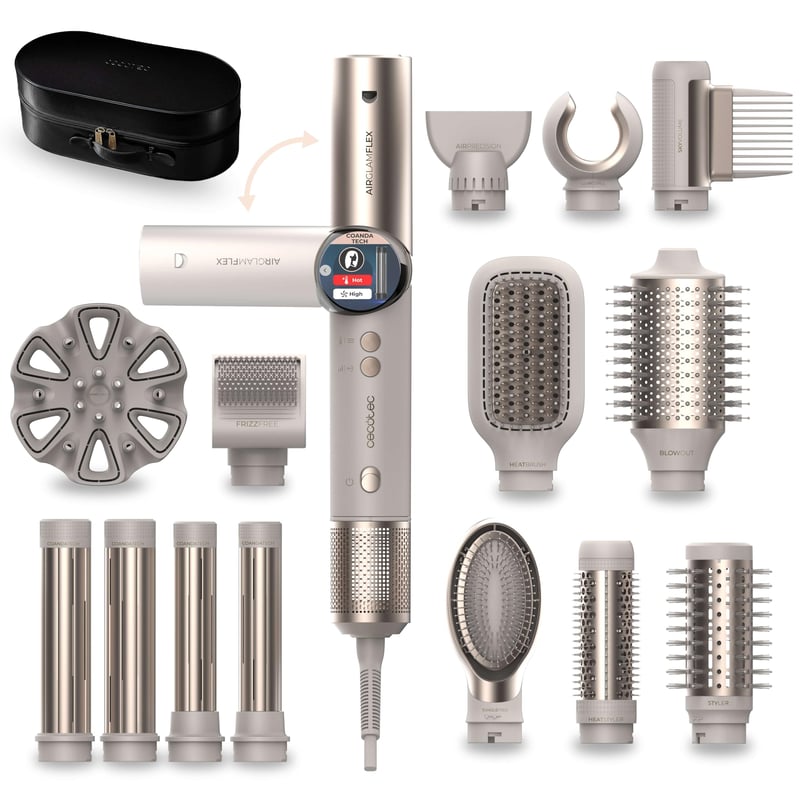 Stilizator de păr Cecotec AirGlisse 14in1 Flex, 14 accesorii, 1400 W, efect Coanda - șampanie