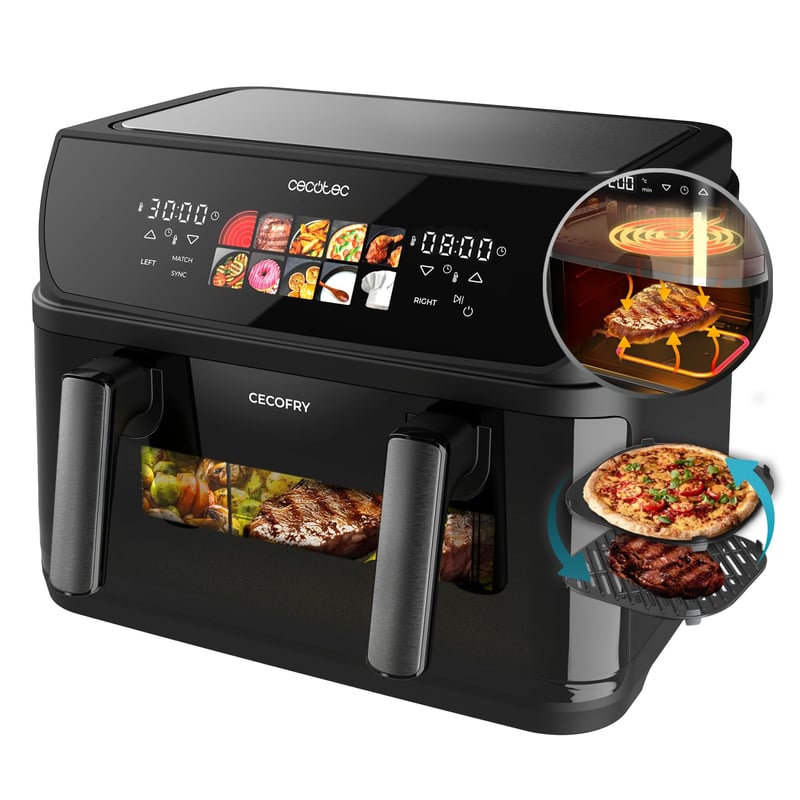 Friteuză cu aer cald Cecotec Cecofry&Grill Duoheat 10000, 10 L, 2800 W, cu fereastră de vizualizare, gătire cu conținut scăzut de grăsimi