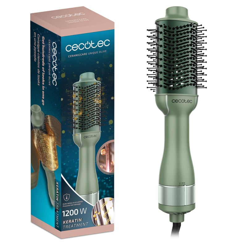 Perie cu aer cald Cecotec CeramicCare Unique Olive 1200 W – dispozitiv de coafat cu înveliș ceramic