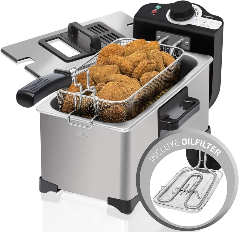 Cecotec CleanFry 3L rozsdamentes olajsütő 190°C-ig, mosogatógépben mosható tálcával