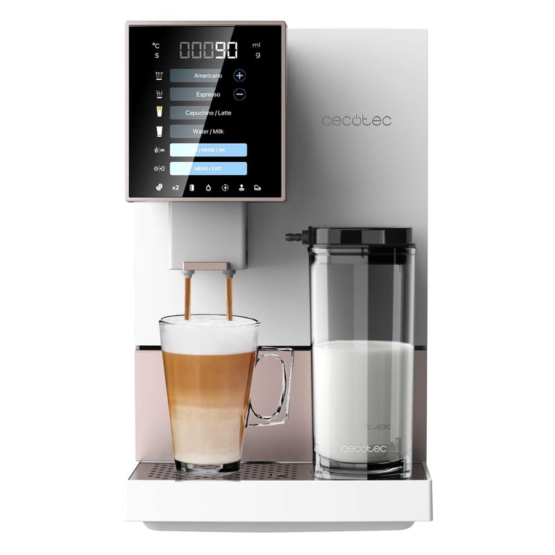 Cecotec Cremmaet Compactccino White Rose potpuno automatski aparat za kavu, 19 bara, spremnik za mlijeko, Thermoblock sustav, 5 stupnjeva mljevenja, spremnik za kavu od 150 g