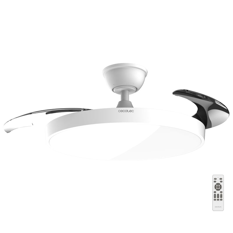 Stropný ventilátor so svetlom Cecotec EnergySilence Aero 300 Air Invisible, so zasúvateľnými lopatkami, 30W DC motorom, diaľkovým ovládaním, 6 rýchlosťami, 4-hodinovým časovačom a funkciou leto-zima