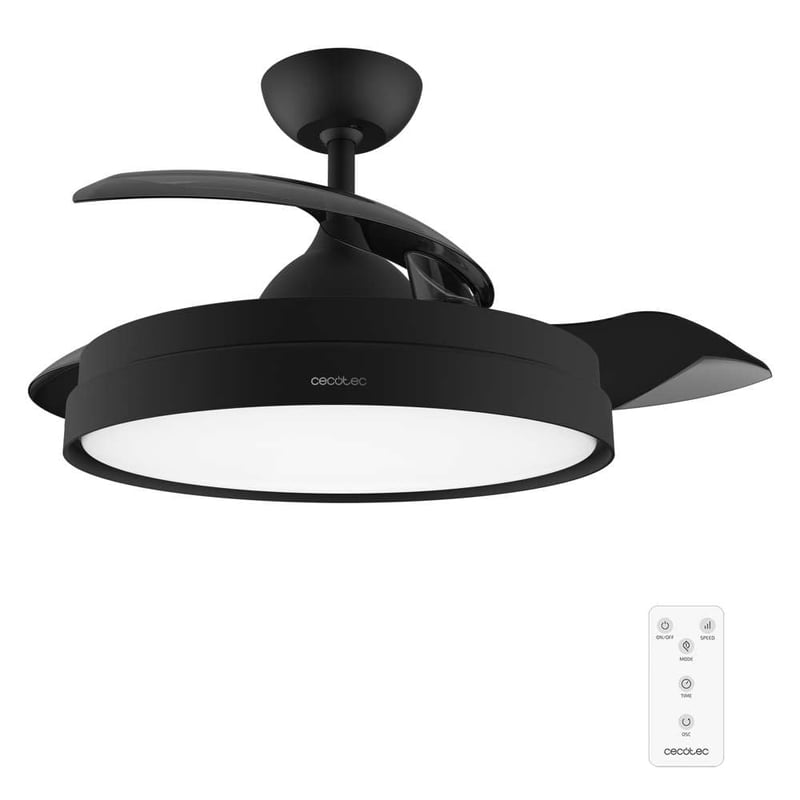 Stropný ventilátor Cecotec EnergySilence Aero 470, 55 W, diaľkové ovládanie, 3 lopatky, 3 rýchlosti, priemer 106 cm, čierny, zimná funkcia, 132 cm, sivý