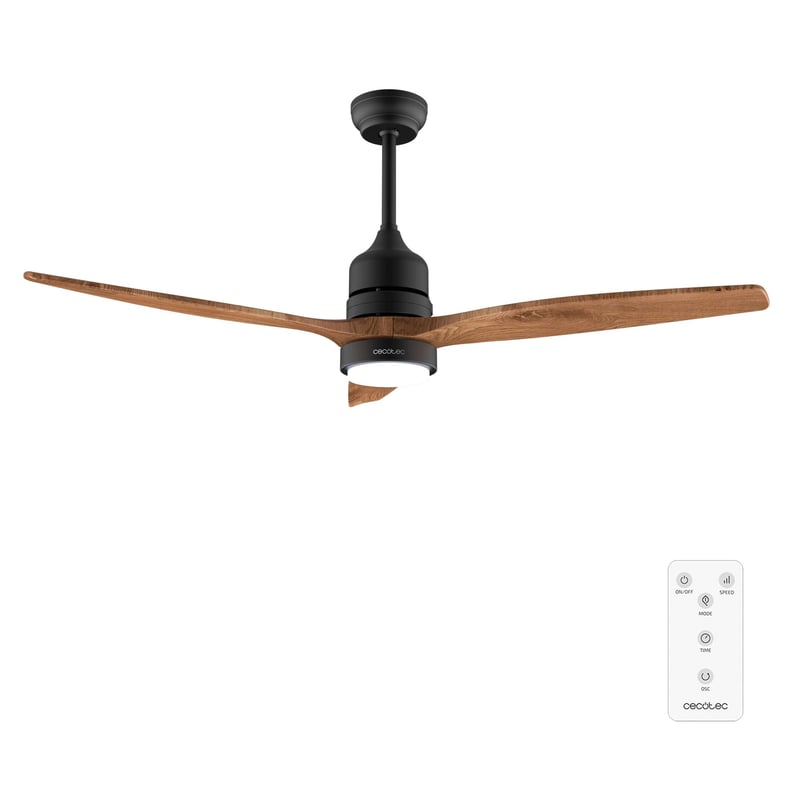 Stropni ventilator sa svjetlom Cecotec EnergySilence Aero 5230 DarkWood – 52", DC motor od 40 W, LED svjetlo, daljinski upravljač, 6 brzina, tajmer, tamno drvo