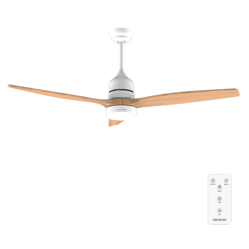Stropný ventilátor Cecotec EnergySilence Aero 5230 WhiteWood so svetlom a diaľkovým ovládaním, 52", 40W DC motor, LED svetlo, 6 rýchlostí, zimný/letný režim