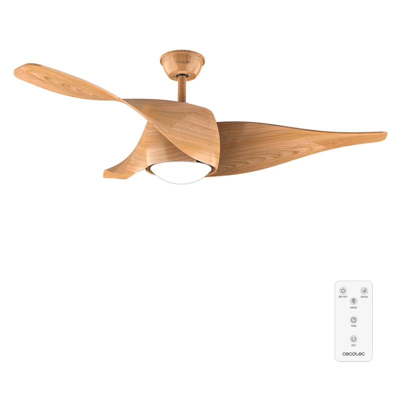 Stropný ventilátor Cecotec EnergySilence Aero 5290 LightWood so svietidlom, 132 cm, 40W DC motor, LED svetlo, diaľkové ovládanie, programovateľný časovač