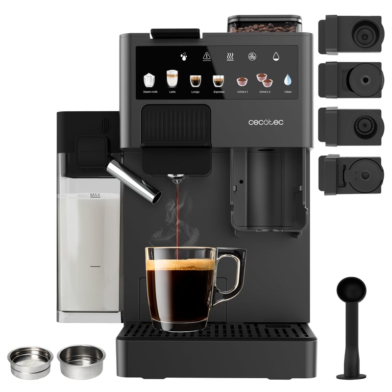 Cecotec Freestyle Grind & Latte aparat za kavu na kapsule, 1400 W, 20 bara, spremnik za vodu 1,6 L, konusni mlinac za kavu, zaslon osjetljiv na dodir, automatsko čišćenje