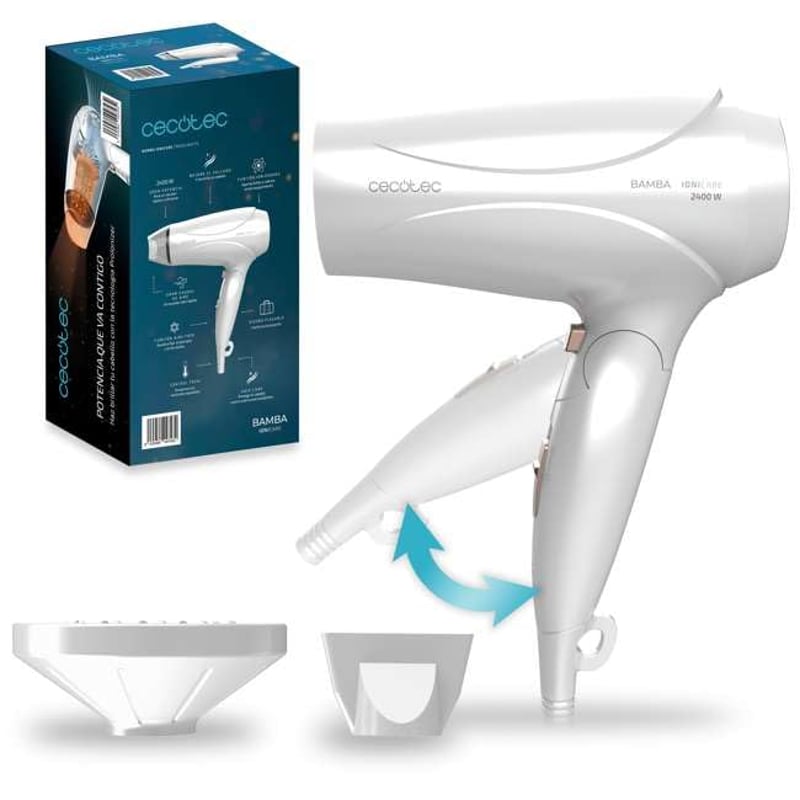Cecotec Ionicare Travelwhite 2400W Összecsukható Hajszárító Ionizáló Funkcióval - White, 2400 W