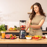 Blender de masă Cecotec Power Black Titanium 2200MAX Smooth – 2200 W, 6 lame din oțel inoxidabil, funcție de zdrobire a gheții, funcții Turbo și Smoothie, AutoClean 6