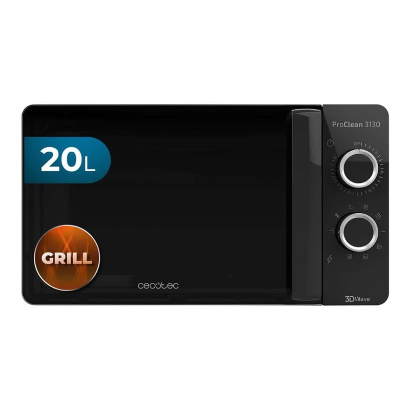 Cuptor cu microunde Cecotec ProClean 3130 cu grill, 20 litri, strat Ready2Clean, 700 W, grill 800 W, 6 niveluri de putere, temporizator 30 de minute, negru
