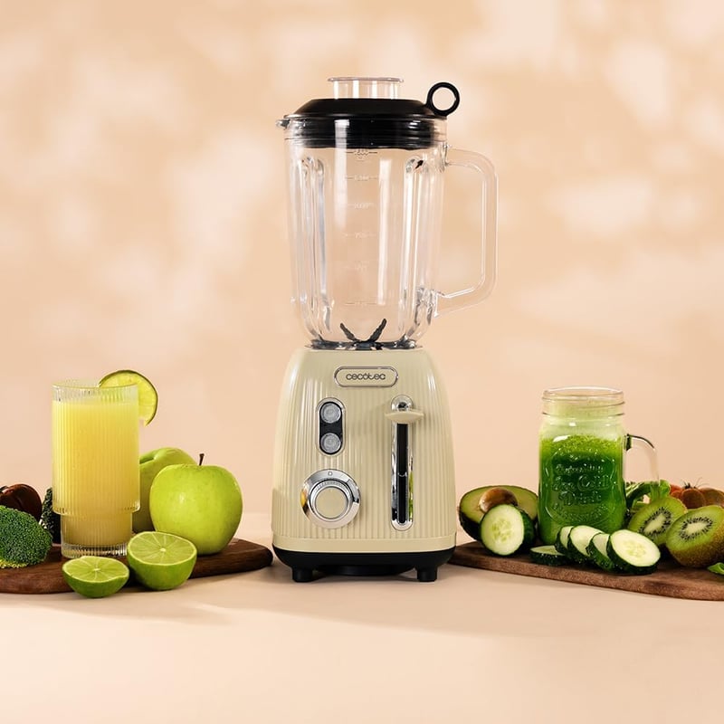 Cecotec RetroGreen Retro Konyhai Mixer 1200W, 2 Fokozat, Titán Kés, 1.5L Kancsó