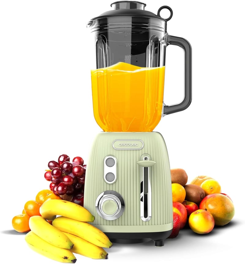 Cecotec RetroGreen Retro Konyhai Mixer 1200W, 2 Fokozat, Titán Kés, 1.5L Kancsó