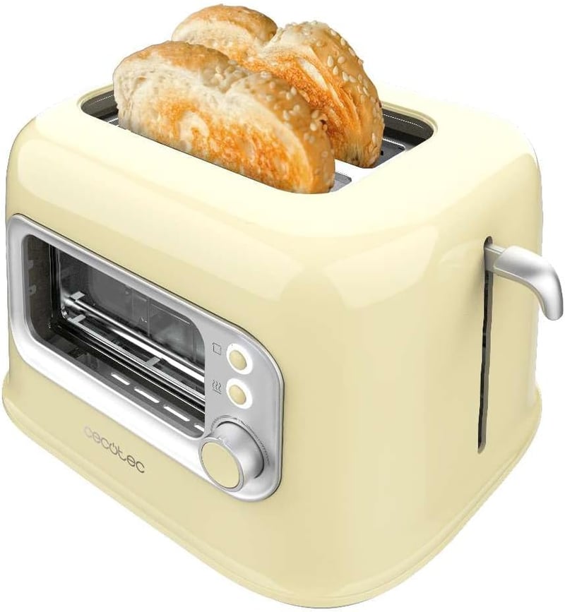 Cecotec RetroVision sárga függőleges toaster 700W, 2 extra széles nyílás, retro design