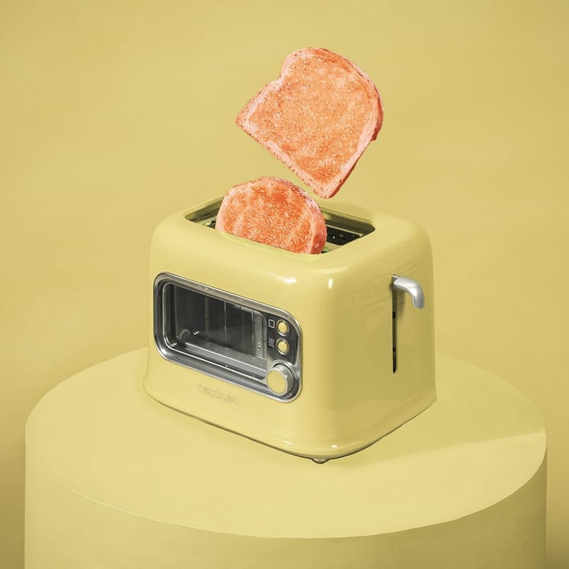 Cecotec RetroVision sárga függőleges toaster 700W, 2 extra széles nyílás, retro design