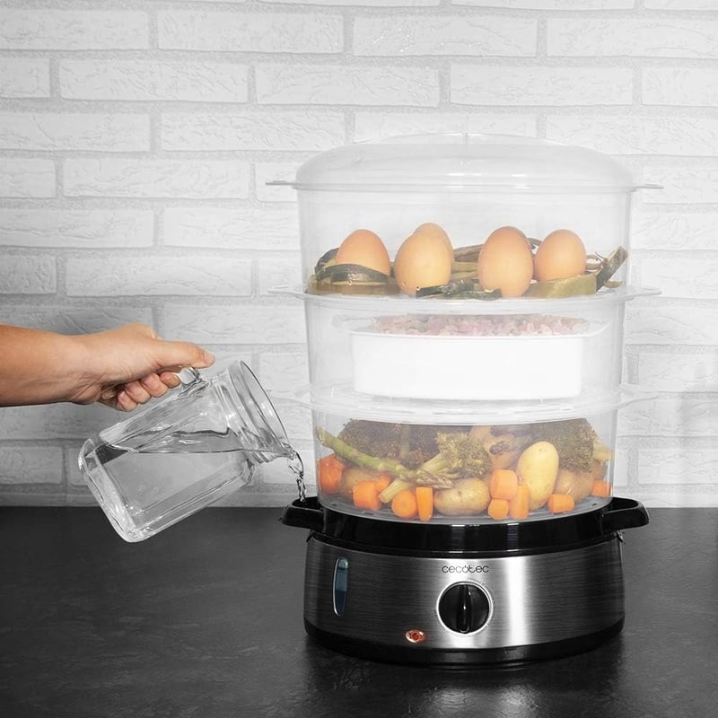 Cecotec Vapovita 3000 INOX gőzöző 800W, 3 szintes, rizsfőző, tojástartó, 60 perces időzítő