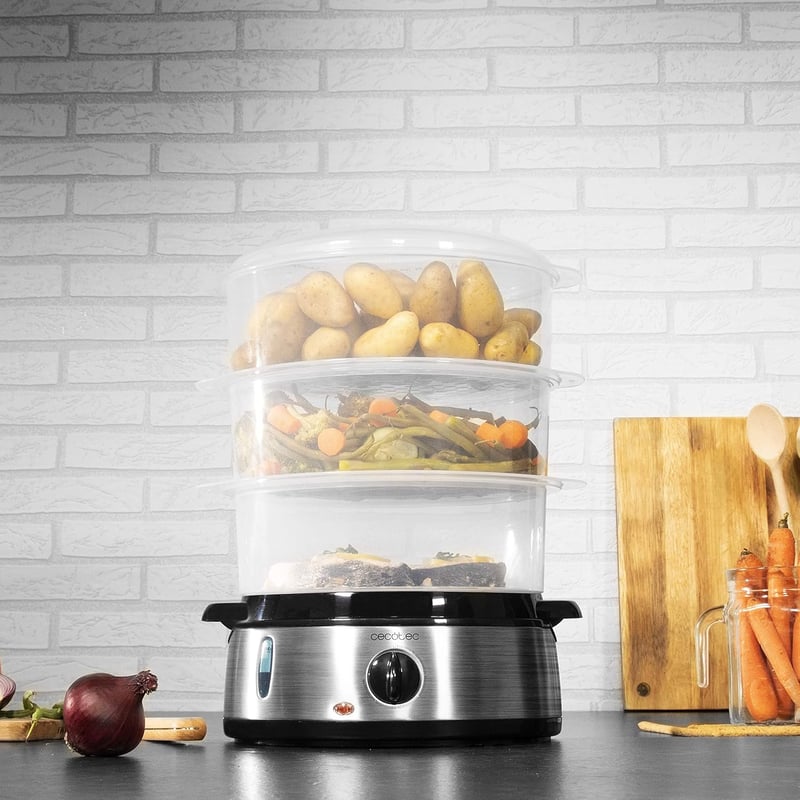 Cecotec Vapovita 3000 INOX gőzöző 800W, 3 szintes, rizsfőző, tojástartó, 60 perces időzítő
