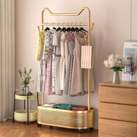 ihomemore Fém Ruhaállvány Tárolópolccal - Fekete-Arany Minimál Stílusú Álló Ruhatartó Ruháknak, Kabátoknak, Szoknyáknak, Ingeknek 1