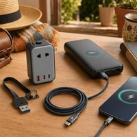 Úti töltővár: univerzális adapter + 20000 mAh powerbank + USB-C kábel + micro-USB kábel 1