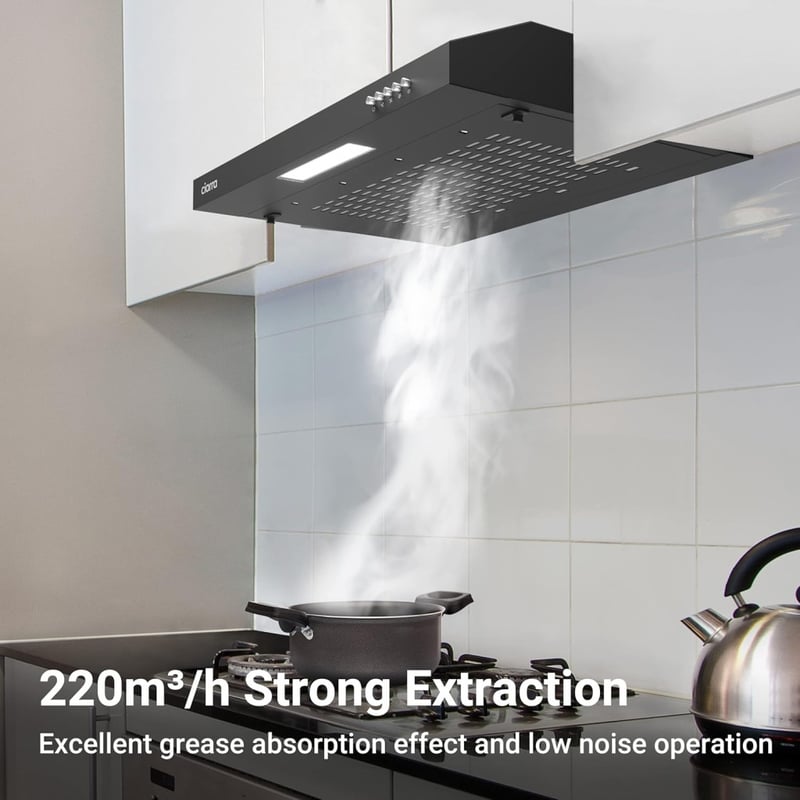 CIARRA 6903 Fekete Páraelszívó 60 cm - Konyhai Elszívó 3 Sebességgel, LED Világítással, Fém Zsírszűrővel, 220 m³/h Teljesítmény - 2-Black