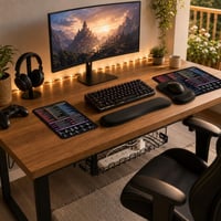 Gamer set na stôl: LED pásik + 2x podložka pod myš + organizér káblov + gélová opierka zápästia 1