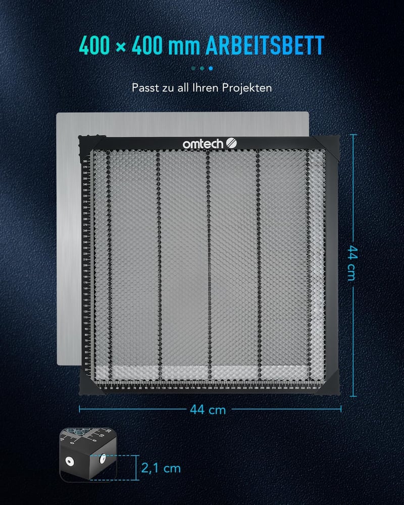 OMTech 400x400mm-es méhsejt lézervágó asztal beépített mérleggel CO2 gravírozógépekhez