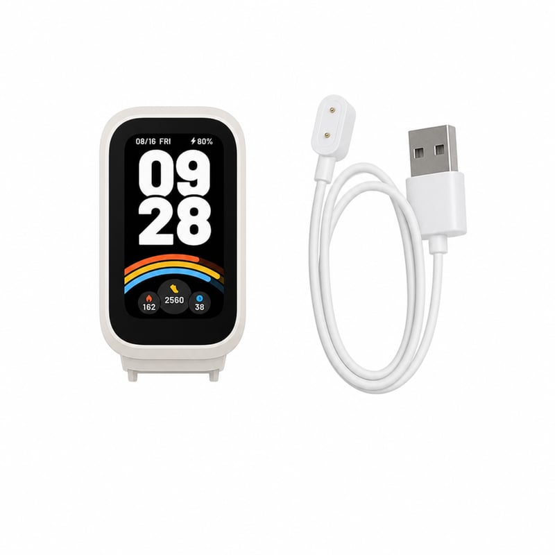 Bratară inteligentă Xiaomi Smart Band 9 Active, ecran TFT 1,47", bej-alb — defect la ecranul tactil, fără curea (stare: vezi poza 2)