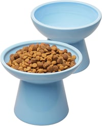 CEEFU Extra Széles Emelt Macska Etetőtálak - Kék Kerámia Dupla Tál Hányásgátló Kialakítással, Bajusz-barát, Mosogatógépben Mosható, 300ml/53 1