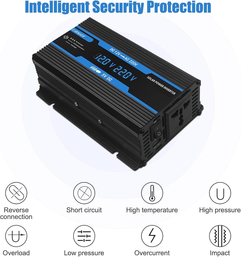 Autós feszültségátalakító 12V-230V, 2200W, LCD, USB - Szivargyújtós adapter