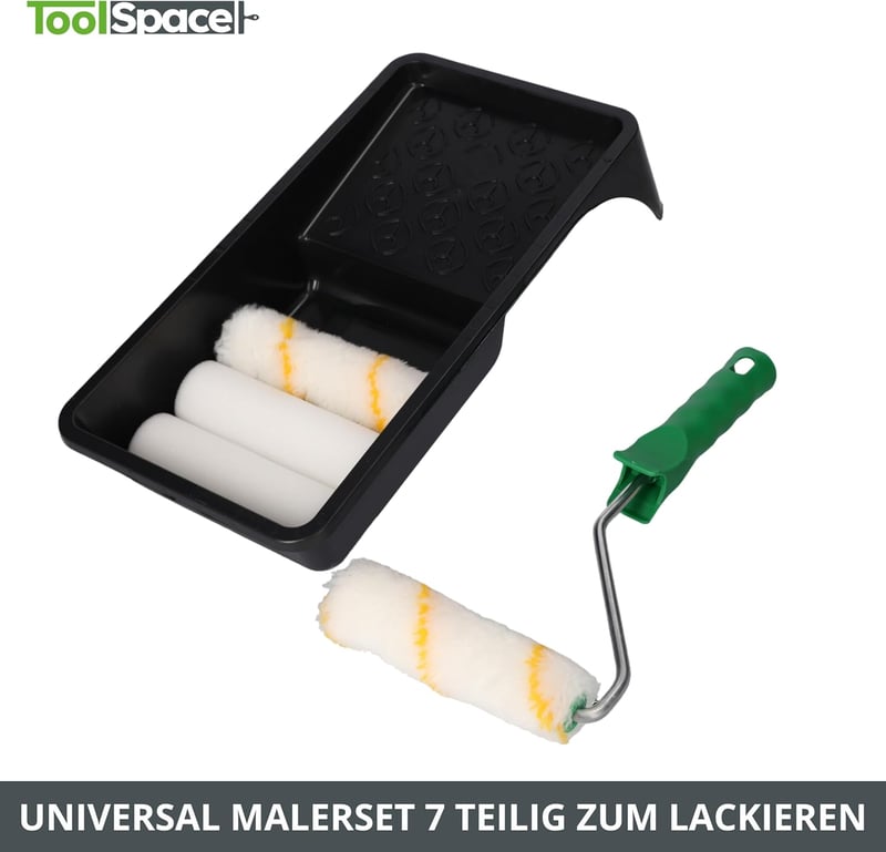 ToolSpace Univerzális Festőkészlet 6 részes - Bútorok és Kis Felületek Festéséhez - 2 Poliakril Festőhenger, 2 Szivacshenger, 1 Festéktálca,