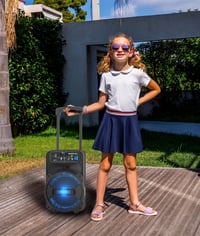 Boxă portabilă Bluetooth Cefa Toys cu microfon, telecomandă, iluminare LED, player MP3 USB, mâner telescopic și roți, 100 Wați 7