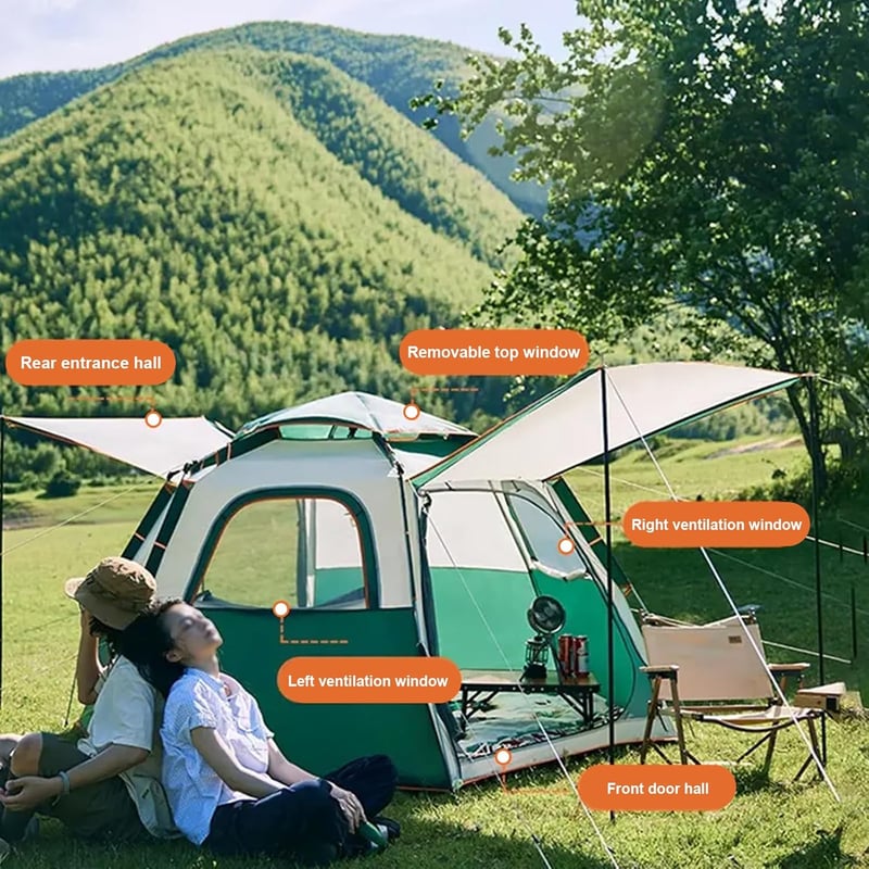 CEIEVER 3-4 személyes családi sátor, szélálló vízálló pop-up sátor bővíthető előtetővel