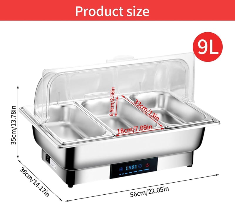 CEIEVER Elektromos Melegítő Edény 9L Rozsdamentes Buffet Melegítő 35-90°C