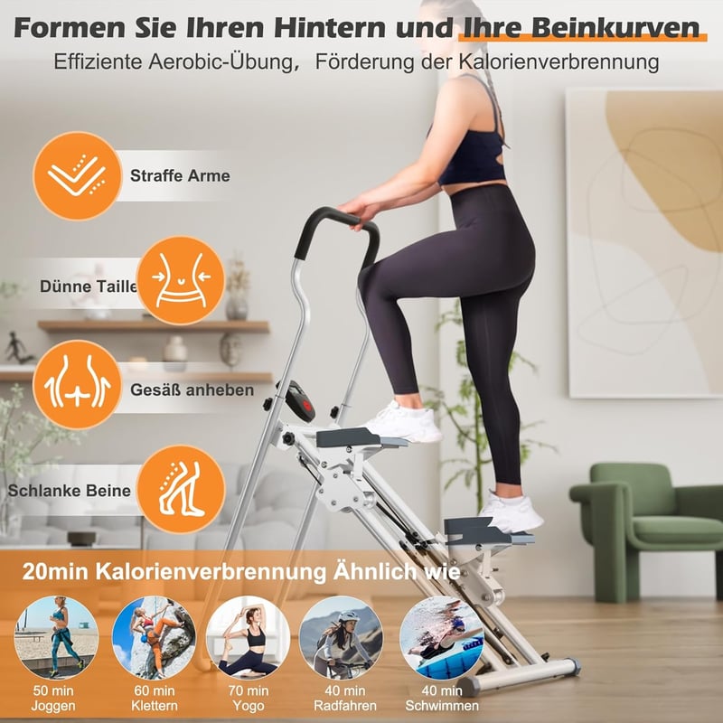 CEIEVER Függőleges Lépcsőzőgép Összecsukható LCD Kijelzővel, Állítható Fogantyú Otthoni Edzéshez
