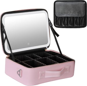 CEIEVER kozmetička torbica s LED ogledalom, putni organizator za šminku - roza - 37x26,5x12,5 cm